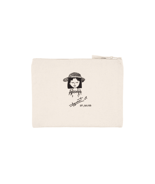 Pochette avec dessin d'une fille en noir et blanc