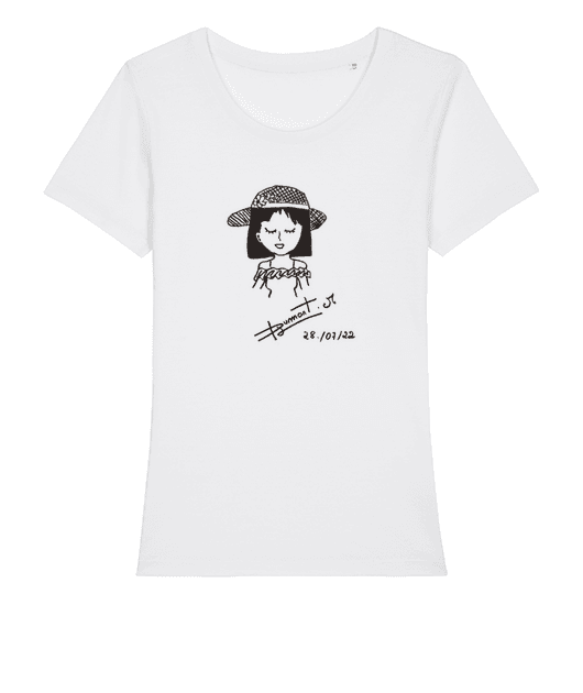 Tee shirt femme dessin de fille en noir et blanc